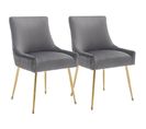 Lot De 2 Fauteuil Velours Gris Avec Pieds En Métal Doré