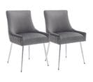 Lot De 2 Fauteuil Velours Gris Avec Pieds En Métal Argenté