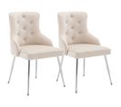 Fauteuil Velours Beige Lot De 2 Chaise De Salle à Manger Avec Coussin Lombaire Et Pieds En Métal