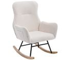 Fauteuil à Bascule Chaise Loisir Et Repos En Peluche Teddy Blanc Avec Poches Et Pieds En Bois Massif