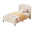 Lit Enfant 90 X 200 Cm Avec Tête De Lit, Pied De Lit Et Sommier, Velours Beige