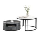 Lot De 2 Table Basse, Table De Salon Gigognes Ronde Blanc En Gris