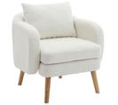 Fauteuil Teddy Avec Coussins Et Pieds En Bois Massif Blanc