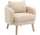 Fauteuil Teddy Avec Coussins Et Pieds En Bois Massif Beige