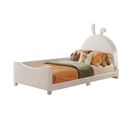 Lit Enfant Lit Rembourré 90 X 200 Cm Canapé-lit Avec Tête De Lit Lapin En Beige