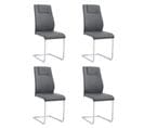 Lot De 4 Chaises Avec Structure En Métal Argenté Et Assise Et Dossier En Simili Cuir Gris