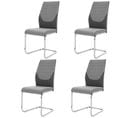 Lot De 4 Chaises Avec Structure En Métal Argenté, Assise Et Dossier En Pu Gris Et Tissu Lin