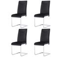 Lot De 4 Chaises Avec Structure En Métal Argenté, Assise Et Dossier En Pu Noir