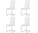 Lot De 4 Chaises Avec Structure En Métal Argenté, Assise Et Dossier En Pu Blanc