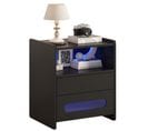 Table D'appoint Brillante Avec Led, 2 Tiroirs Et 1 Niche Noir