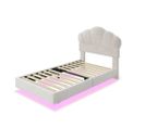 Lit Enfant 90 X 200 Cm Avec Led Et Tête De Lit En Forme De Nuage Velours Beige