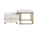 Lot De 2 Tables Basses Gigognes Haute Brillance Avec 2 Tiroirs Blanc