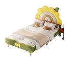 Lit Enfant 90x200cm Tête De Lit En Forme De Tournesol Jaune + Vert