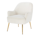 Fauteuil Fixe Avec 4 Pieds En Métal Doré Velours Blanc