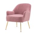 Fauteuil Fixe Avec 4 Pieds En Métal Doré Velours Rose