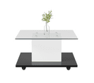Table Basse Brillante Avec LED, Plateau En Verre Et Roues Pivotantes Amovibles