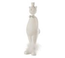 Statuette Déco "chat Avec Chapeau" 33cm Blanc et Argent