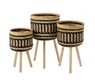 Lot De 3 Cache-pots Sur Pied "baudoin" 66cm Naturel Et Noir