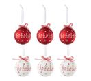 Lot De 6 Boules De Noël "hohoho" 8cm Rouge et Blanc