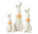 Lot De 3 Statuettes Lapins "fleurs" 23cm Blanc et Orange