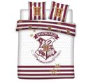 Parure De Lit Double Réversible Harry Potter - Blason Hogwarts - Blanche Et Rouge - 220 Cm X 240 Cm