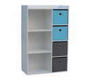 Armoire De Rangement Enfants Garçon 3 Niches 4 Tiroirs Bleu Gris Meuble De Ra