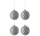 Lot De 4 Boules De Noël "carreau" 10cm Gris