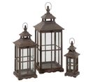 Lot De 3 Lanternes Déco "fenêtre" 80cm Marron