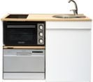 Trio120bd-sv-s Kitchenette 120 Cm, Domino vitrocéramique, Four, Lave-vaisselle Silver, Évier Droit