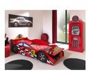 Pack - Lit Enfant Voiture "race" et Armoire 1 Porte "pompe à Essence" Rouge