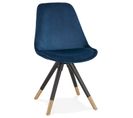 Chaise Vintage Velours et Bois "kili" 83cm Bleu et Noir