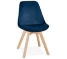 Chaise Design Velours et Bois "pady" 85cm Bleu et Naturel