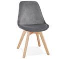 Chaise Design Velours et Bois "pady" 85cm Gris et Naturel