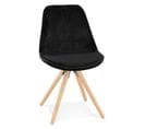 Chaise Vintage En Velours "marty" 84cm Noir et Naturel