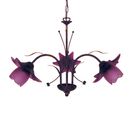 Lustre 3 Bras Métal Marron Or 80 Verre Violet 80 Cm..