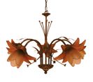 Lustre 5 Bras Métal Marron Or Verre Orange80 Cm..