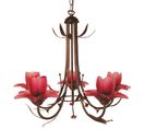 Lustre 5 Bras Haut Métal Marron Or Verre Rouge 80 Cm..