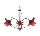 Lustre 3 Bras Métal Marron Or 80 Verre Rouge 80 Cm..