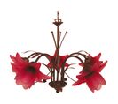 Lustre 5 Bras Métal Marron Or Verre Rouge 80 Cm..