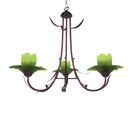 Lustre 3 Bras Haut Métal Marron Or 80 Verre Vert 80 Cm..