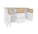 Buffet Commode Blanc Et Bois Avec Portes Et Tiroirs 120x40x80cm