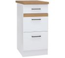 Junona Meuble Bas De Cuisine 40 Cm 3 Tiroirs + Plan De Travail Blanc Brillant