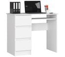 Bureau D'ordinateur Gauche A6 Blanc 90 Cm 3 Tiroirs Façade Blanche 1 Étagère 90x50x77 Cm