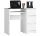 Bureau D'ordinateur Droit A6 Blanc 90 Cm 3 Tiroirs Façade Blanche 1 Étagère 90x50x77 Cm