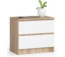 Commode K60 Chêne Sonoma 60 Cm 2 Tiroirs Façade Blanche 60x40x55 Cm