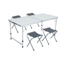 Table De Camping Blanche Avec 4 Chaises Pliantes Grises, Dimensions : L120 X P60 X H70 Cm