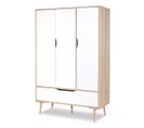 Armoire 3 Portes 1 Tiroir Sofie - Hêtre Et Blanc