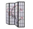 Paravent Japonais Fleur De Cerisier En Bois Noir De 4 Pans, L176 X H175 X P2 Cm
