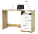 Bureau 1 Caisson 3 Tiroirs Chêne Brossé / Blanc Perle, L 123 X H 76 X P 50 Cm