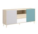 Buffet Meuble De Rangement Coloris Naturel Et Émeraude - L. 155 X H. 75 X P. 43 Cm